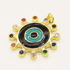 Brass Enamel Pendant,with Cubic Zirconia,Devil's Eye,Flat Round,Random Mixed Color,23mm,Hole:3mm,about 3.05g/pc,5 pcs/package,XFPC00718baka-L002