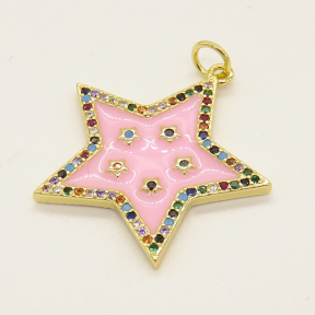 Brass Enamel Pendant,with Cubic Zirconia,Star,Random Mixed Color,24mm,Hole:3.5mm,about 2.56g/pc,5 pcs/package,XFPC00730ablb-L002