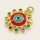 Brass Enamel Pendant,with Cubic Zirconia,Devil's Eye,Flat Round,Golden,Red,18mm,Hole:3mm,about 2.40g/pc,5 pcs/package,XFPC00737aajl-L002
