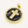 Brass Enamel Pendant,with Cubic Zirconia,Cross,Flat Round,Golden,Black,20mm,Hole:3mm,about 3.26g/pc,5 pcs/package,XFPC00743baka-L002