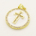 Brass Enamel Pendant,with Cubic Zirconia,Cross,Flat Round,Golden,White,20mm,Hole:3mm,about 3.26g/pc,5 pcs/package,XFPC00744baka-L002