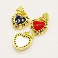 Brass Enamel Pendant,with Cubic Zirconia,Heart,Random Mixed Color,12mm,Hole:3.5mm,about 1.41g/pc,5 pcs/package,XFPC00769aajl-L002