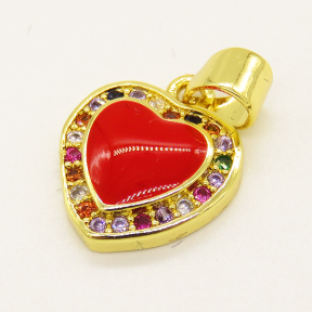 Brass Enamel Pendant,with Cubic Zirconia,Heart,Random Mixed Color,12mm,Hole:3.5mm,about 1.41g/pc,5 pcs/package,XFPC00769aajl-L002