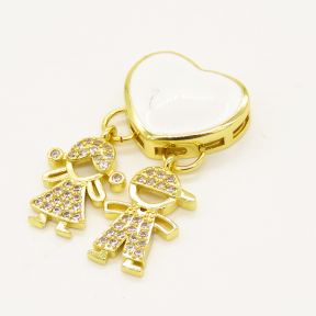 Brass Enamel Pendant,with Cubic Zirconia,Boys and Girls,Heart,Random Mixed Color,13x15mm,13x10mm,about 3.61g/pc,5 pcs/package,XFPC00781vbmb-L002
