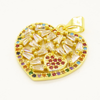 Brass Micro Pave Cubic Zirconia Pendant,Heart,Golden,19x20mm,Hole:3.5mm,about 2.74g/pc,5 pcs/package,XFPC00791vbmb-L002