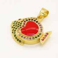 Brass Enamel Pendant,with Cubic Zirconia,Fish,Golden,17x20mm,Hole:4mm,about 2.27g/pc,5 pcs/package,XFPC00793ablb-L002