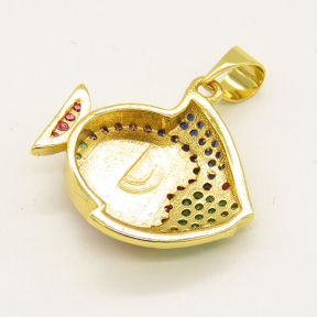 Brass Enamel Pendant,with Cubic Zirconia,Fish,Golden,17x20mm,Hole:4mm,about 2.27g/pc,5 pcs/package,XFPC00793ablb-L002