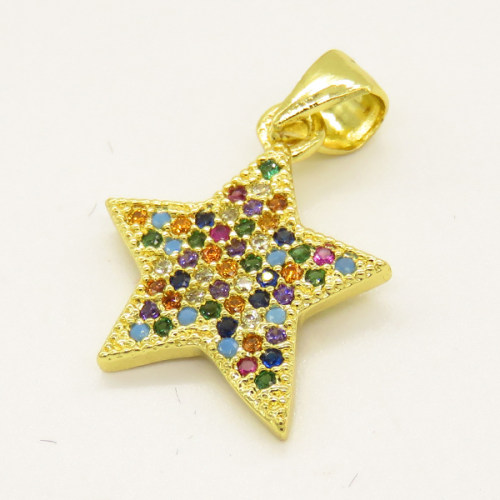 Brass Micro Pave Cubic Zirconia Pendant,Star,Golden,14mm,Hole:3.5mm,about 1.13g/pc,5 pcs/package,XFPC00797aajl-L002