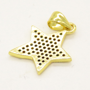 Brass Micro Pave Cubic Zirconia Pendant,Star,Golden,14mm,Hole:3.5mm,about 1.13g/pc,5 pcs/package,XFPC00797aajl-L002