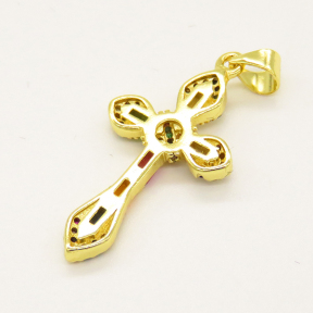 Brass Micro Pave Cubic Zirconia Pendant,Cross,Golden,27x15mm,Hole:3.5mm,about 1.91g/pc,5 pcs/package,XFPC00803ablb-L002