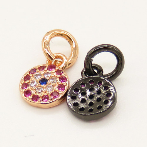 Brass Micro Pave Cubic Zirconia Pendant,Devil's Eye,Random Mixed Color,6mm,Hole:3mm,about 0.33g/pc,5 pcs/package,XFPC00877vail-L002