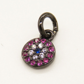 Brass Micro Pave Cubic Zirconia Pendant,Devil's Eye,Random Mixed Color,6mm,Hole:3mm,about 0.33g/pc,5 pcs/package,XFPC00877vail-L002