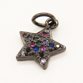 Brass Micro Pave Cubic Zirconia Pendant,Star,Random Mixed Color,10mm,Hole:3mm,about 0.60g/pc,5 pcs/package,XFPC00880vail-L002