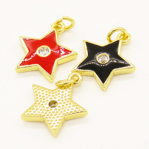 Brass Enamel Pendant,with Cubic Zirconia,Star,Random Mixed Color,13mm,Hole:3mm,about 0.95g/pc,5 pcs/package,XFPC00883vaia-L002