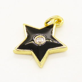 Brass Enamel Pendant,with Cubic Zirconia,Star,Random Mixed Color,13mm,Hole:3mm,about 0.95g/pc,5 pcs/package,XFPC00883vaia-L002