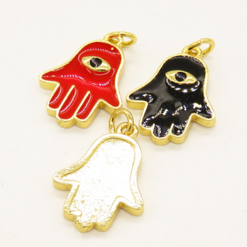 Brass Enamel Pendant,Hamsa Hand/Hand of Fatima/Hand of Miriam,with Devil's Eye,Random Mixed Color,16x14mm,Hole:3mm,about 1.29g/pc,5 pcs/package,XFPC00887vaia-L002