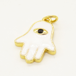 Brass Enamel Pendant,Hamsa Hand/Hand of Fatima/Hand of Miriam,with Devil's Eye,Random Mixed Color,16x14mm,Hole:3mm,about 1.29g/pc,5 pcs/package,XFPC00887vaia-L002