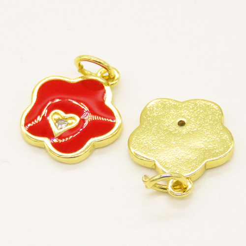 Brass Enamel Pendant,with Cubic Zirconia,Flower,Random Mixed Color,12mm,Hole:3mm,about 1.00g/pc,5 pcs/package,XFPC00895vaia-L002