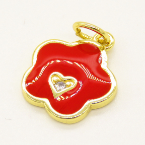 Brass Enamel Pendant,with Cubic Zirconia,Flower,Random Mixed Color,12mm,Hole:3mm,about 1.00g/pc,5 pcs/package,XFPC00895vaia-L002