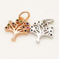 Brass Micro Pave Cubic Zirconia Pendant,Tree,Random Mixed Color,11x10mm,Hole:3mm,about 0.53g/pc,5 pcs/package,XFPC00898vail-L002