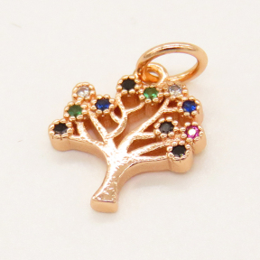 Brass Micro Pave Cubic Zirconia Pendant,Tree,Random Mixed Color,11x10mm,Hole:3mm,about 0.53g/pc,5 pcs/package,XFPC00898vail-L002