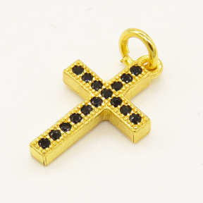 Brass Micro Pave Cubic Zirconia Pendant,Cross,Random Mixed Color,15x10mm,Hole:3mm,about 0.84g/pc,5 pcs/package,XFPC00901vail-L002