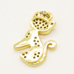 Brass Micro Pave Cubic Zirconia Pendant,Cat,Golden,18x12mm,Hole:2mm,about 1.19g/pc,5 pcs/package,XFPC00908vaia-L002