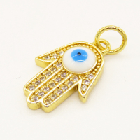 Brass Enamel Pendant,with Cubic Zirconia,Hamsa Hand/Hand of Fatima/Hand of Miriam,with Devil's Eye,Golden,15x11mm,Hole:3mm,about 0.97g/pc,5 pcs/package,XFPC00910vail-L002