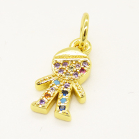 Brass Micro Pave Cubic Zirconia Pendant,Boy,Golden,15x8mm,Hole:4mm,about 0.96g/pc,5 pcs/package,XFPC00916vail-L002