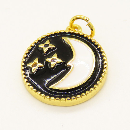 Brass Enamel Pendant,with Cubic Zirconia,Star and moon,Golden,15mm,Hole:3mm,about 2.00g/pc,5 pcs/package,XFPC00918avja-L002