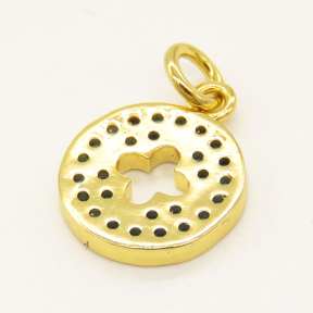 Brass Micro Pave Turquoise Pendant,Clover,Flat Round,Golden,11mm,Hole:3mm,about 0.92g/pc,5 pcs/package,XFPC00920avja-L002