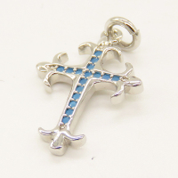 Brass Micro Pave Turquoise Pendant,Cross,Silver Color,20x14mm,Hole:3mm,about 0.95g/pc,5 pcs/package,XFPC00922vail-L002