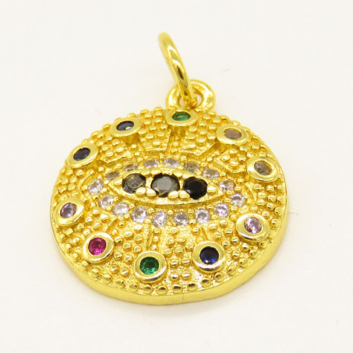 Brass Micro Pave Cubic Zirconia Pendant,Flat Round,Golden,14mm,Hole:3mm,about 1.63g/pc,5 pcs/package,XFPC00928vbmb-L002