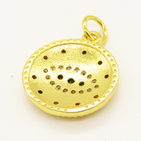 Brass Micro Pave Cubic Zirconia Pendant,Flat Round,Golden,14mm,Hole:3mm,about 1.63g/pc,5 pcs/package,XFPC00928vbmb-L002