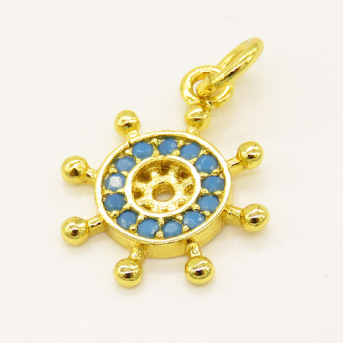 Brass Micro Pave Turquoise Pendant,Roulette,Golden,11mm,Hole:3mm,about 0.58g/pc,5 pcs/package,XFPC00930vail-L002
