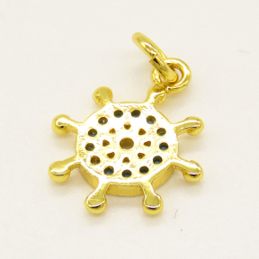 Brass Micro Pave Turquoise Pendant,Roulette,Golden,11mm,Hole:3mm,about 0.58g/pc,5 pcs/package,XFPC00930vail-L002