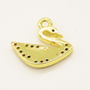 Brass Micro Pave Cubic Zirconia Pendant,Swan,Golden,12x15mm,Hole:1.2mm,about 1.10g/pc,5 pcs/package,XFPC00932vail-L002