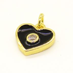 Brass Enamel Pendant,with Cubic Zirconia,Heart,Random Mixed Color,10x11mm,Hole:3mm,about 0.83g/pc,5 pcs/package,XFPC00949vaia-L002