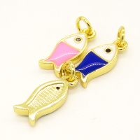 Brass Enamel Pendant,with Cubic Zirconia,Fish,Random Mixed Color,14x6mm,Hole:3mm,about 0.64g/pc,5 pcs/package,XFPC00953vaia-L002