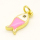 Brass Enamel Pendant,with Cubic Zirconia,Fish,Golden,Pink,14x6mm,Hole:3mm,about 0.64g/pc,5 pcs/package,XFPC00954vaia-L002