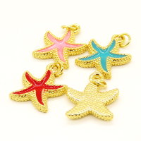 Brass Enamel Pendant,Starfish,Random Mixed Color,12mm,Hole:2.5mm,about 1.03g/pc,5 pcs/package,XFPC00965aaho-L002