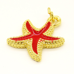 Brass Enamel Pendant,Starfish,Random Mixed Color,12mm,Hole:2.5mm,about 1.03g/pc,5 pcs/package,XFPC00965aaho-L002