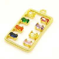 Brass Cubic Zirconia Pendant,Rectangle,Golden,24x14mm,Hole:1.5mm,about 1.62g/pc,5 pcs/package,XFPC00970aajl-L002