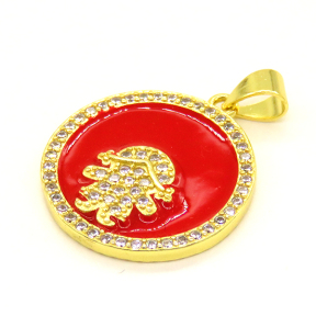 Brass Enamel Pendant,with Cubic Zirconia,Girl,Flat Round,Random Mixed Color,20mm,Hole:3mm,about 3.23g/pc,5 pcs/package,XFPC00972ablb-L002