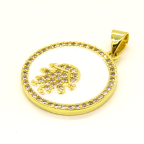 Brass Enamel Pendant,with Cubic Zirconia,Girl,Flat Round,Random Mixed Color,20mm,Hole:3mm,about 3.23g/pc,5 pcs/package,XFPC00972ablb-L002