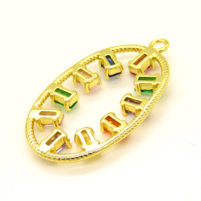 Brass Cubic Zirconia Pendant,Oval,Golden,27x16mm,Hole:1.2mm,about 1.76g/pc,5 pcs/package,XFPC00976aajl-L002