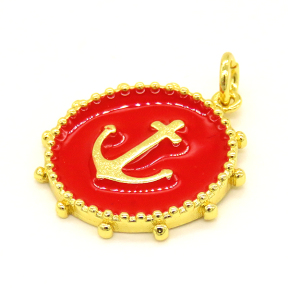 Brass Enamel Pendant,Anchor,Flat Round,Random Mixed Color,22mm,Hole:4mm,about 3.37g/pc,5 pcs/package,XFPC00978aajl-L002