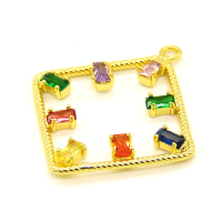 Brass Cubic Zirconia Pendant,Square,Golden,26mm,Hole:1.2mm,about 1.62g/pc,5 pcs/package,XFPC00982aajl-L002