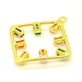 Brass Cubic Zirconia Pendant,Square,Golden,26mm,Hole:1.2mm,about 1.62g/pc,5 pcs/package,XFPC00982aajl-L002