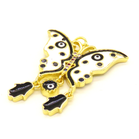 Brass Enamel Pendant,with Cubic Zirconia,Butterfly,with Devil's Eye and Hamsa Hand,Random Mixed Color,23x26mm,Hole:3.5mm,about 4.64g/pc,5 pcs/package,XFPC00988vbnb-L002